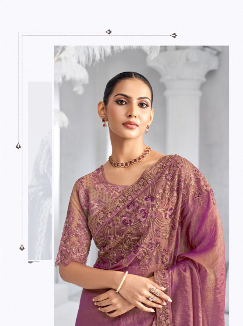 Heavy Embroidered Lace Border Saree with Sequins