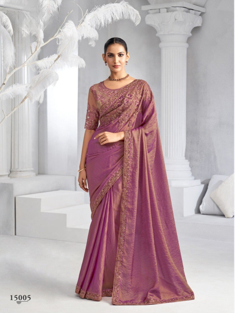 Heavy Embroidered Lace Border Saree with Sequins