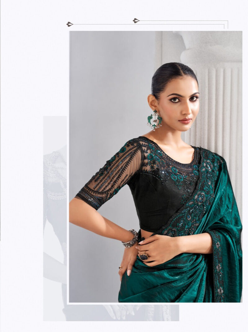Heavy Embroidered Lace Border Saree with Sequins