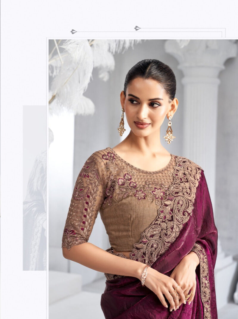 Heavy Embroidered Lace Border Saree with Sequins