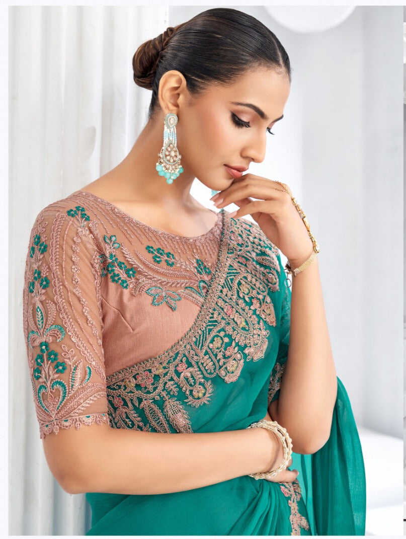 Heavy Embroidered Lace Border Saree with Sequins