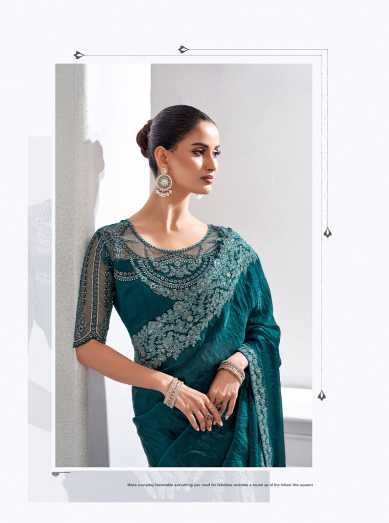 Heavy Embroidered Lace Border Saree with Sequins