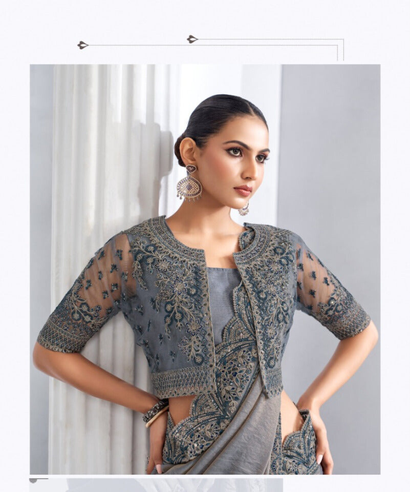 Heavy Embroidered Lace Border Saree with Sequins