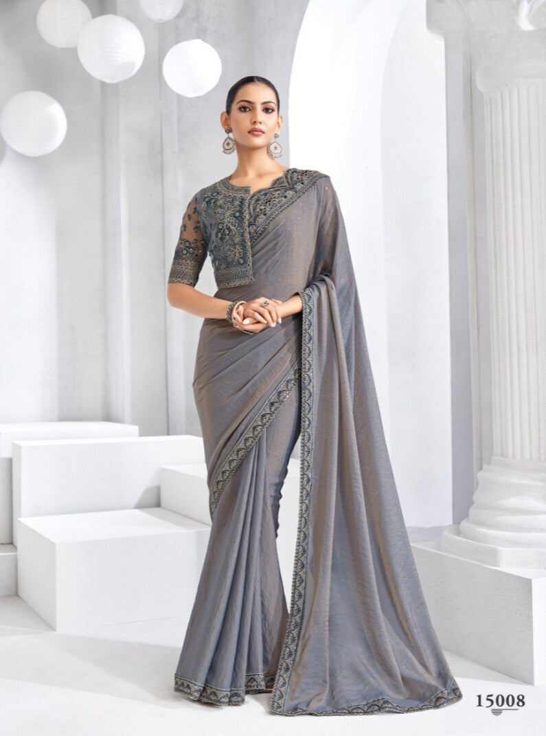 Heavy Embroidered Lace Border Saree with Sequins