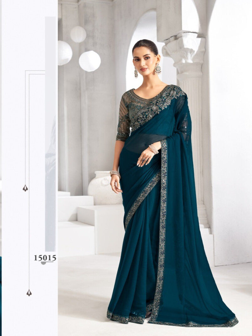 Heavy Embroidered Lace Border Saree with Sequins