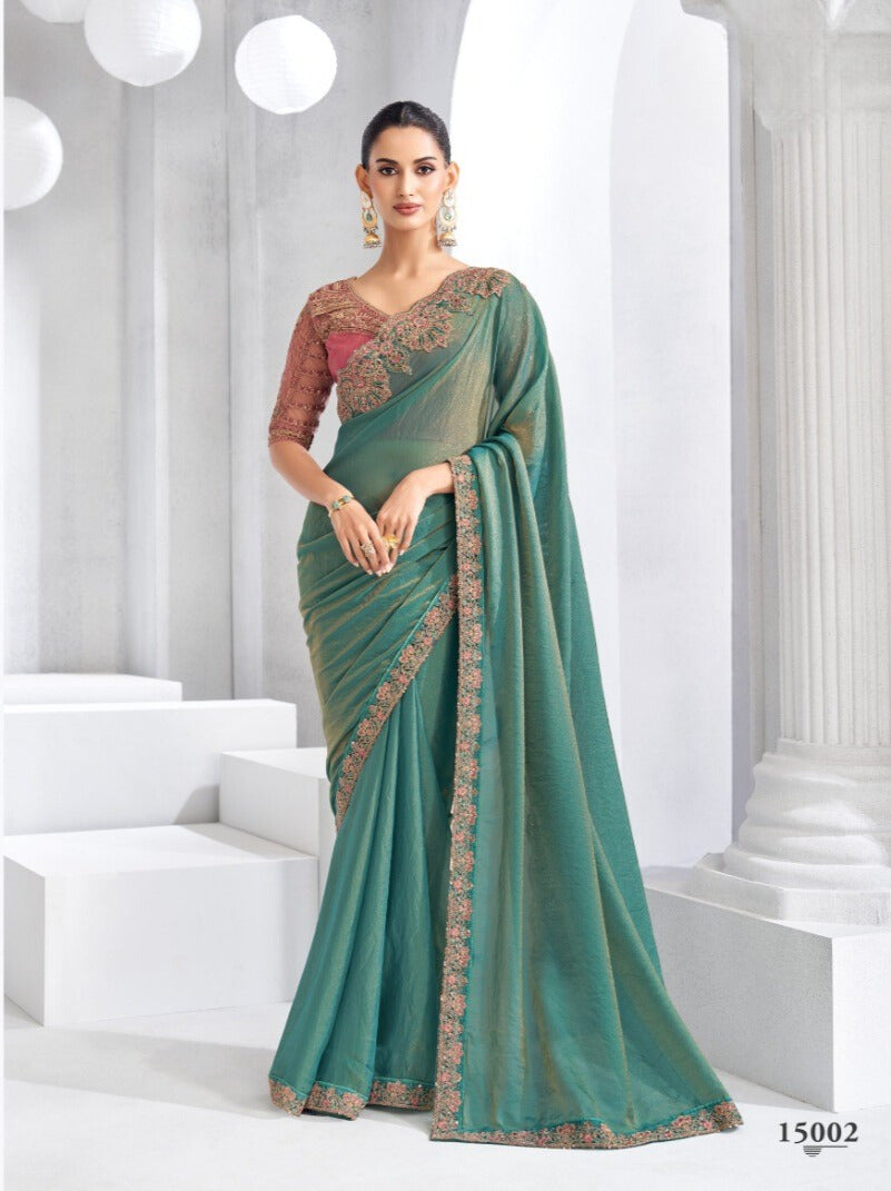 Heavy Embroidered Lace Border Saree with Sequins