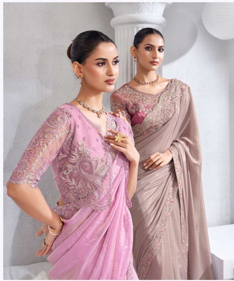 Heavy Embroidered Lace Border Saree with Sequins