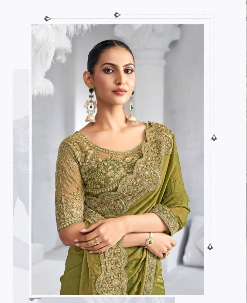 Heavy Embroidered Lace Border Saree with Sequins