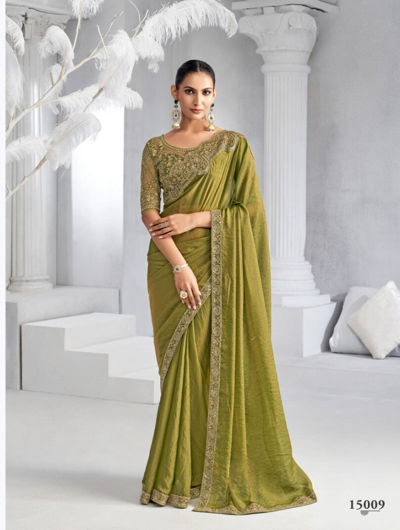 Heavy Embroidered Lace Border Saree with Sequins