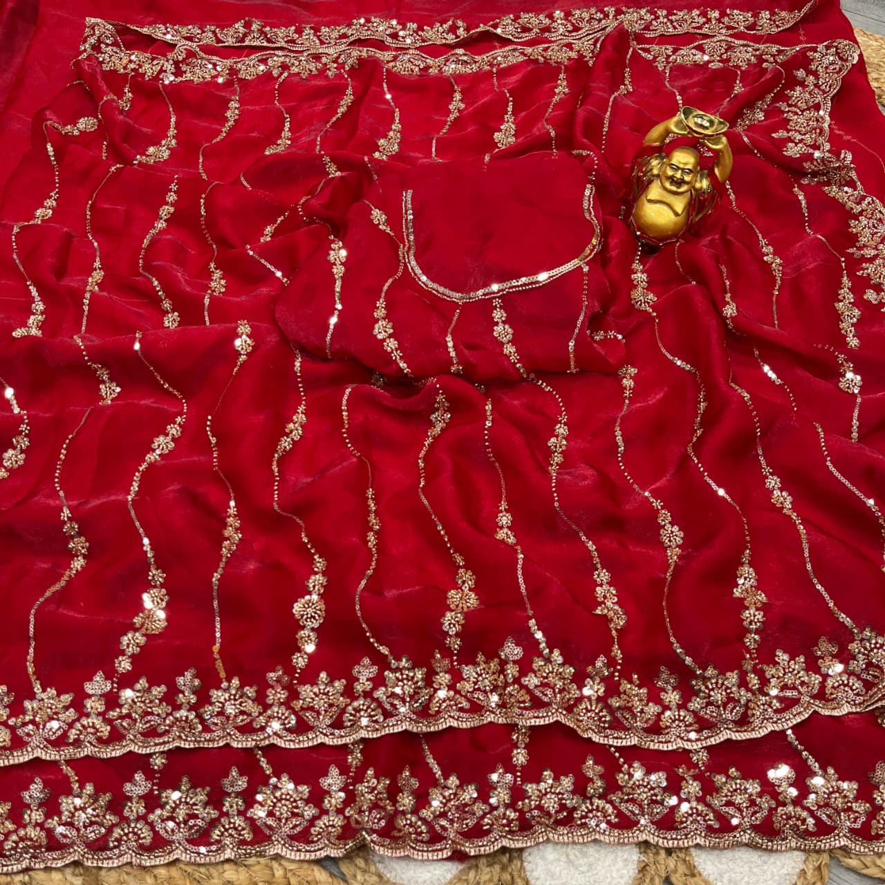 Embroidered pure space silk saree ,Velvet Shine, Sequence & Cutdana Handwork