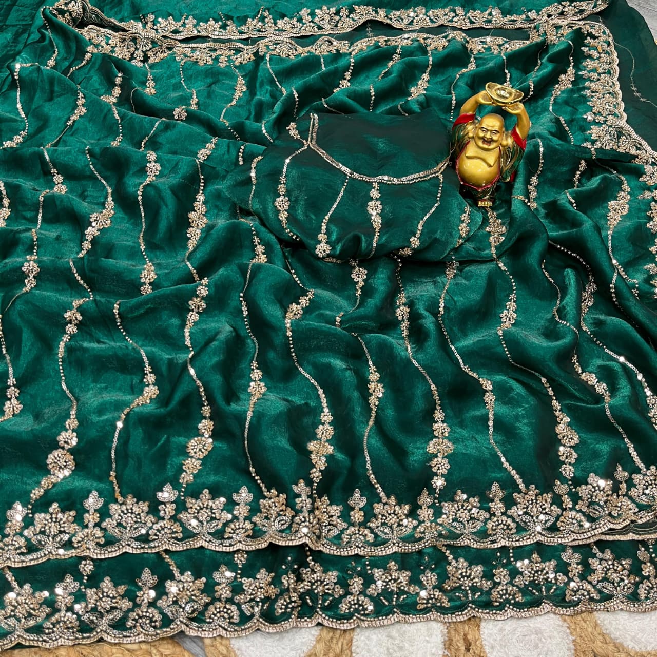 Embroidered pure space silk saree ,Velvet Shine, Sequence & Cutdana Handwork