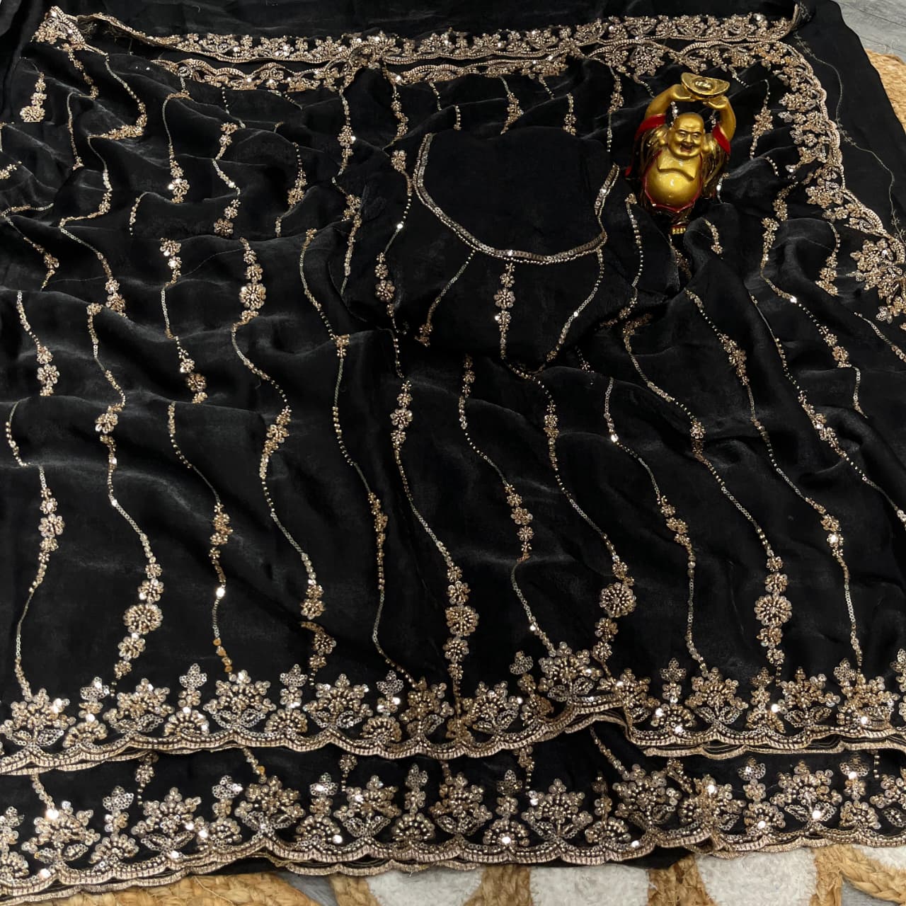 Embroidered pure space silk saree ,Velvet Shine, Sequence & Cutdana Handwork