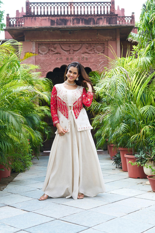 Pure cosmos simar with badhrej & Heavy cording embroidery with thread Work Dress