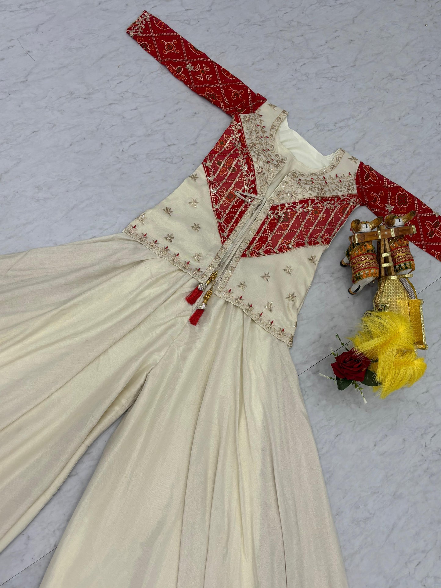 Pure cosmos simar with badhrej & Heavy cording embroidery with thread Work Dress