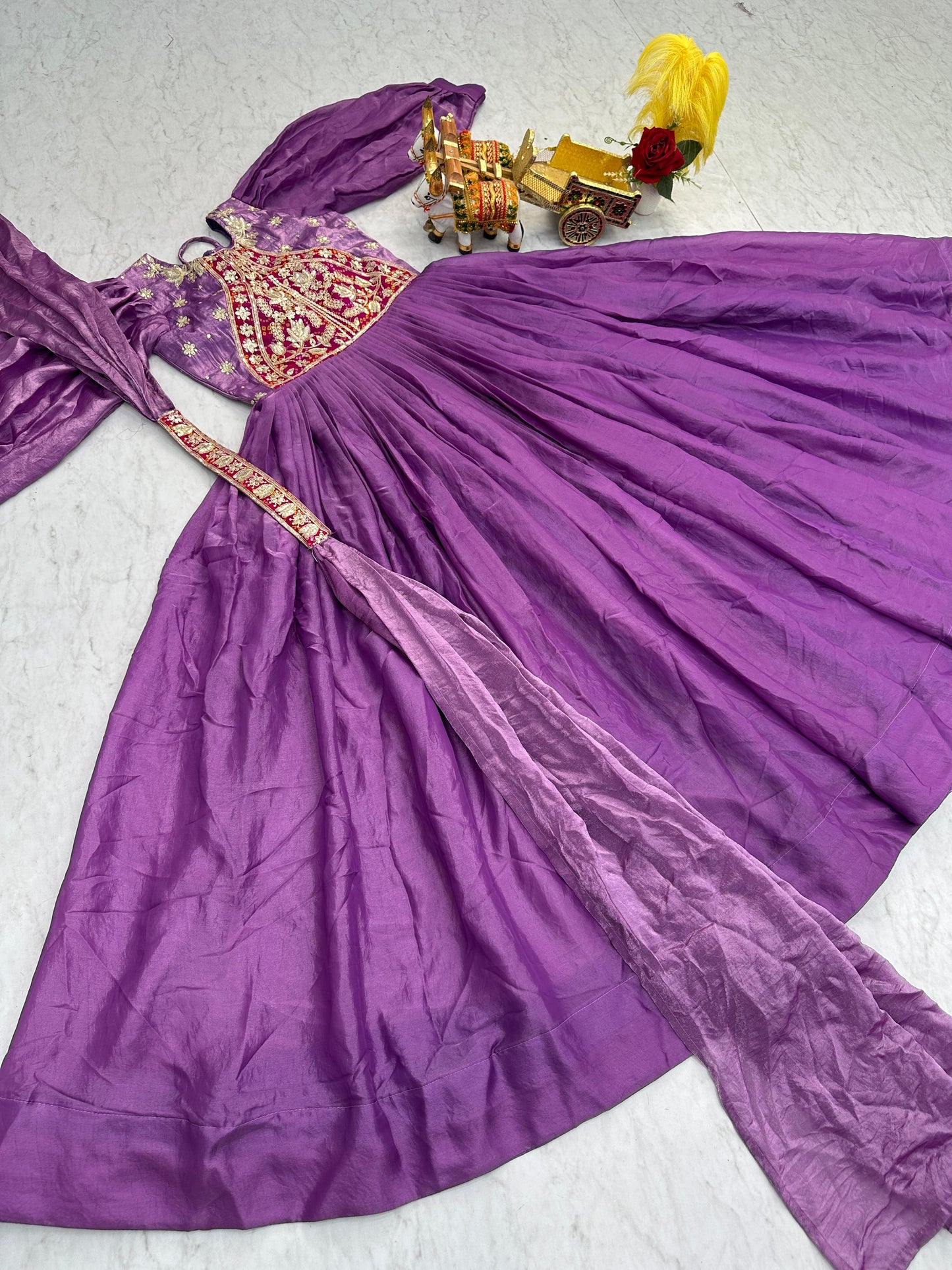 Elegant Long Sequin & Thread Embroidery Work Gown with Dupatta