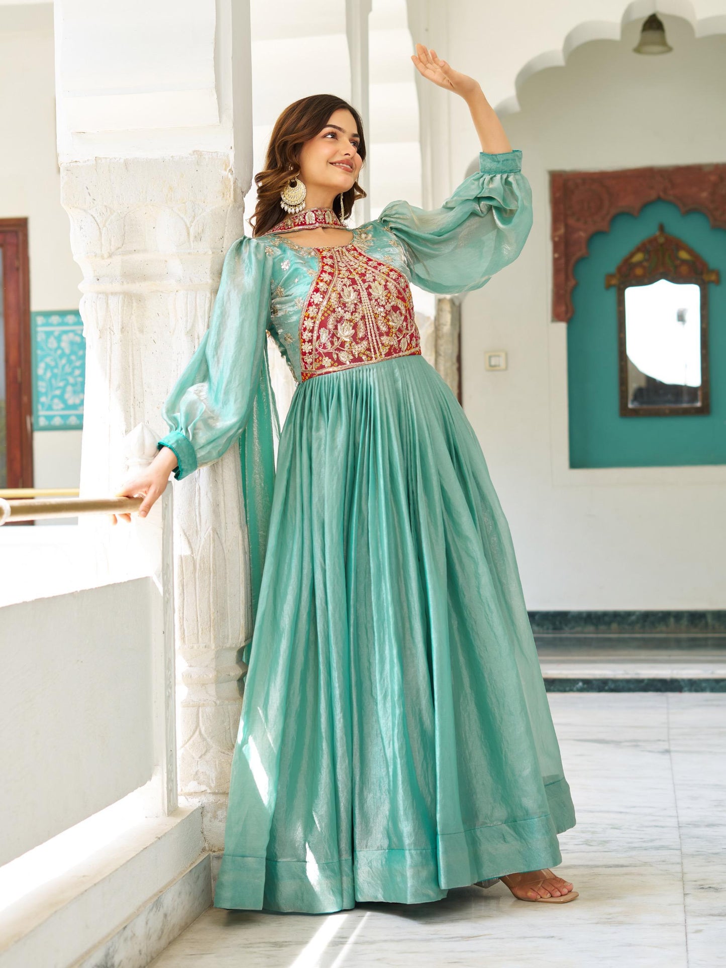 Elegant Long Sequin & Thread Embroidery Work Gown with Dupatta