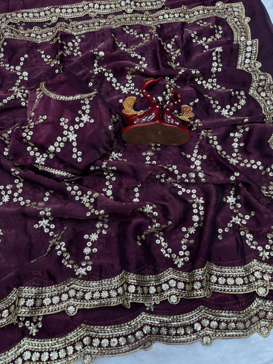 Designer Space Silk Saree With Heavy Beads,Party Wear Saree