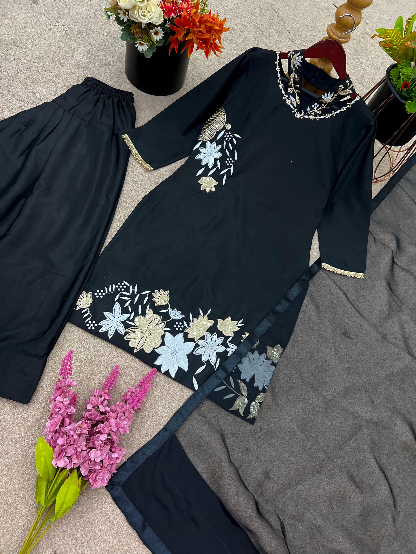 Natural Crep Silk Top And Bottom With Dupatta