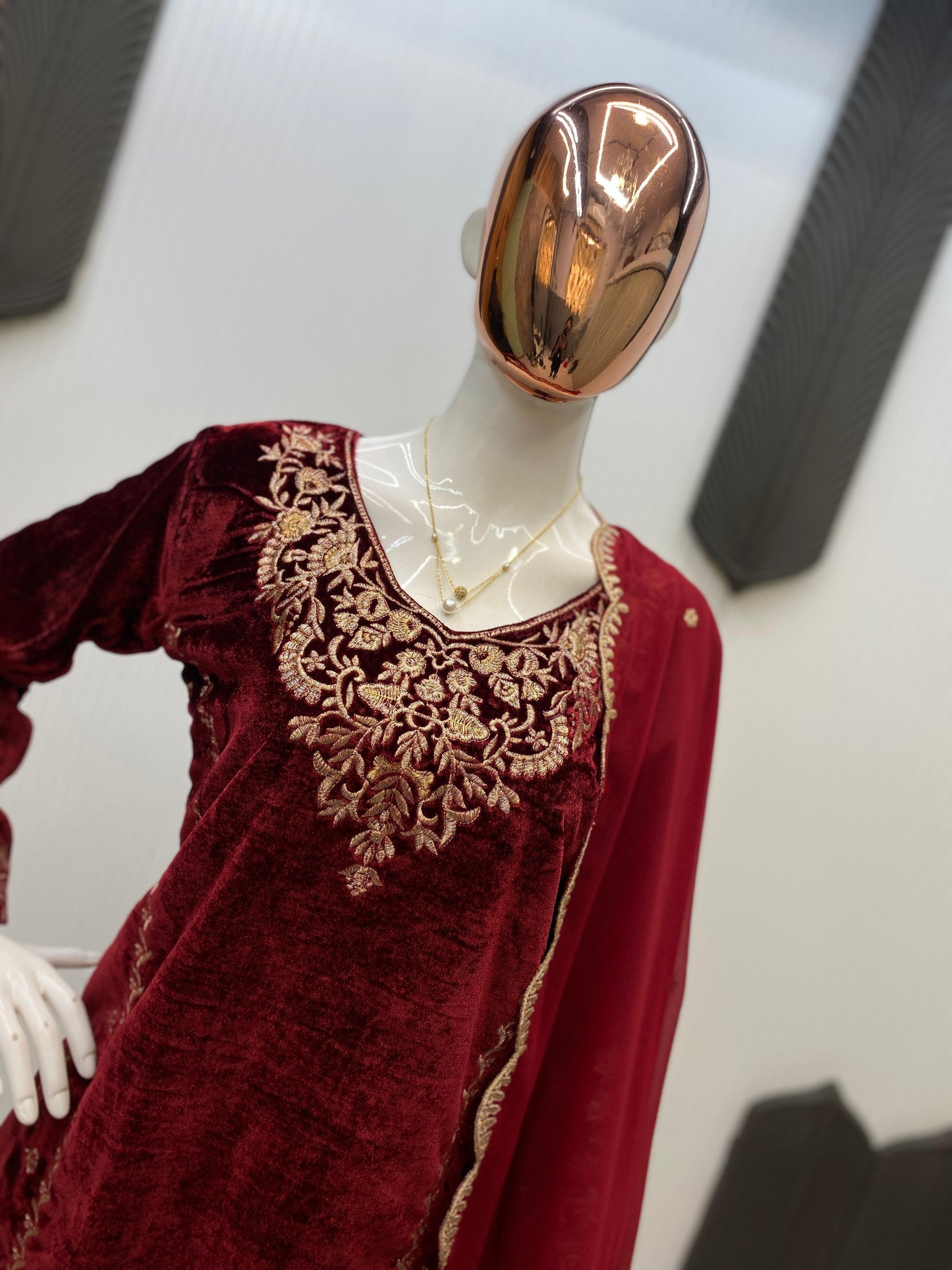 Embroidered Velvet Palazzo Suit