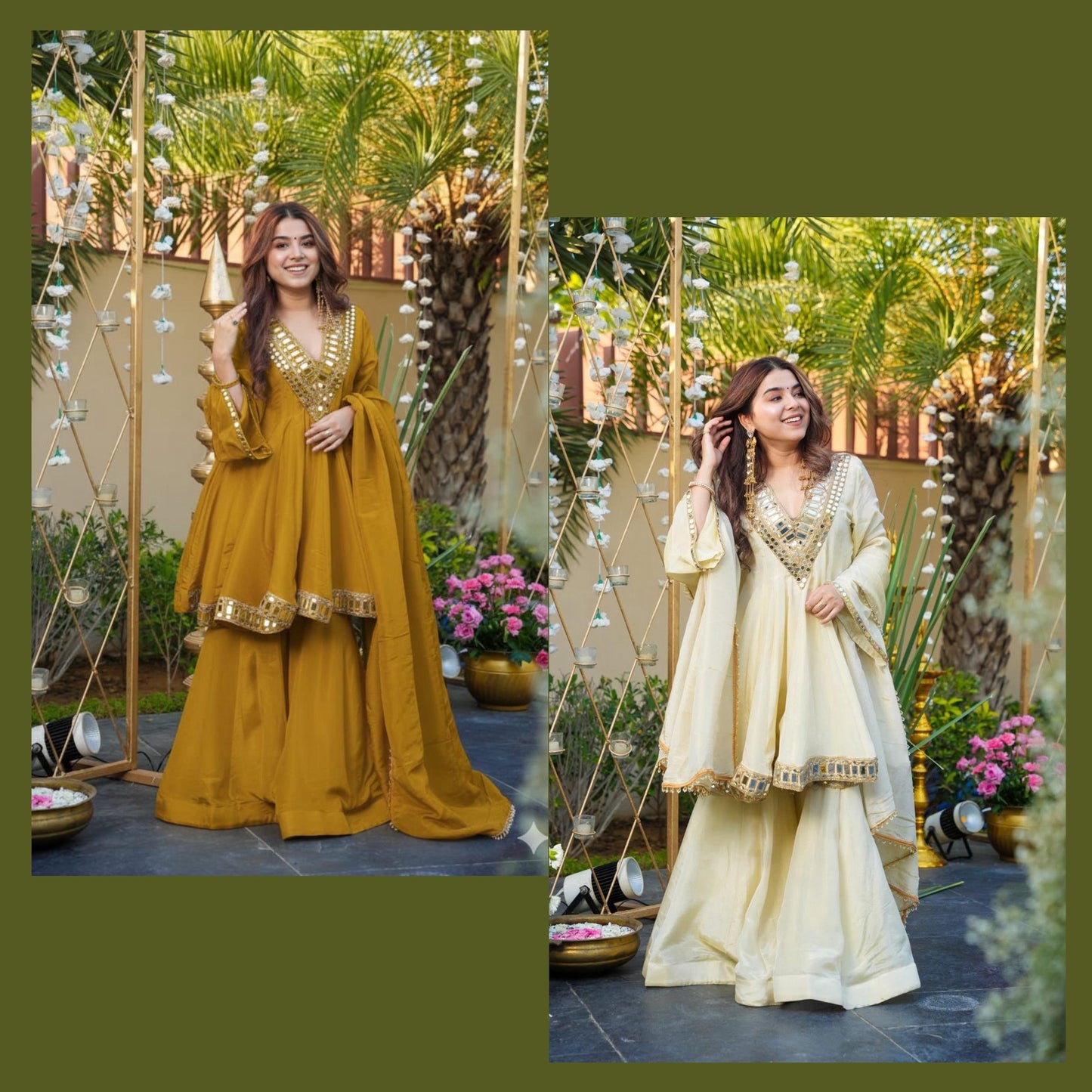 Cosmos Top Palazzo Set With Real Mirror Work And Dupatta