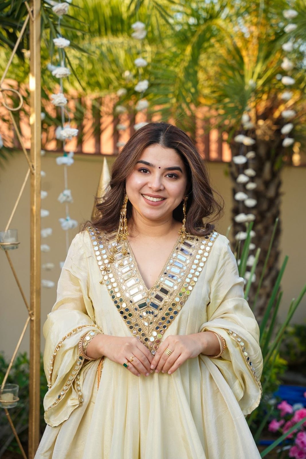 Cosmos Top Palazzo Set With Real Mirror Work And Dupatta