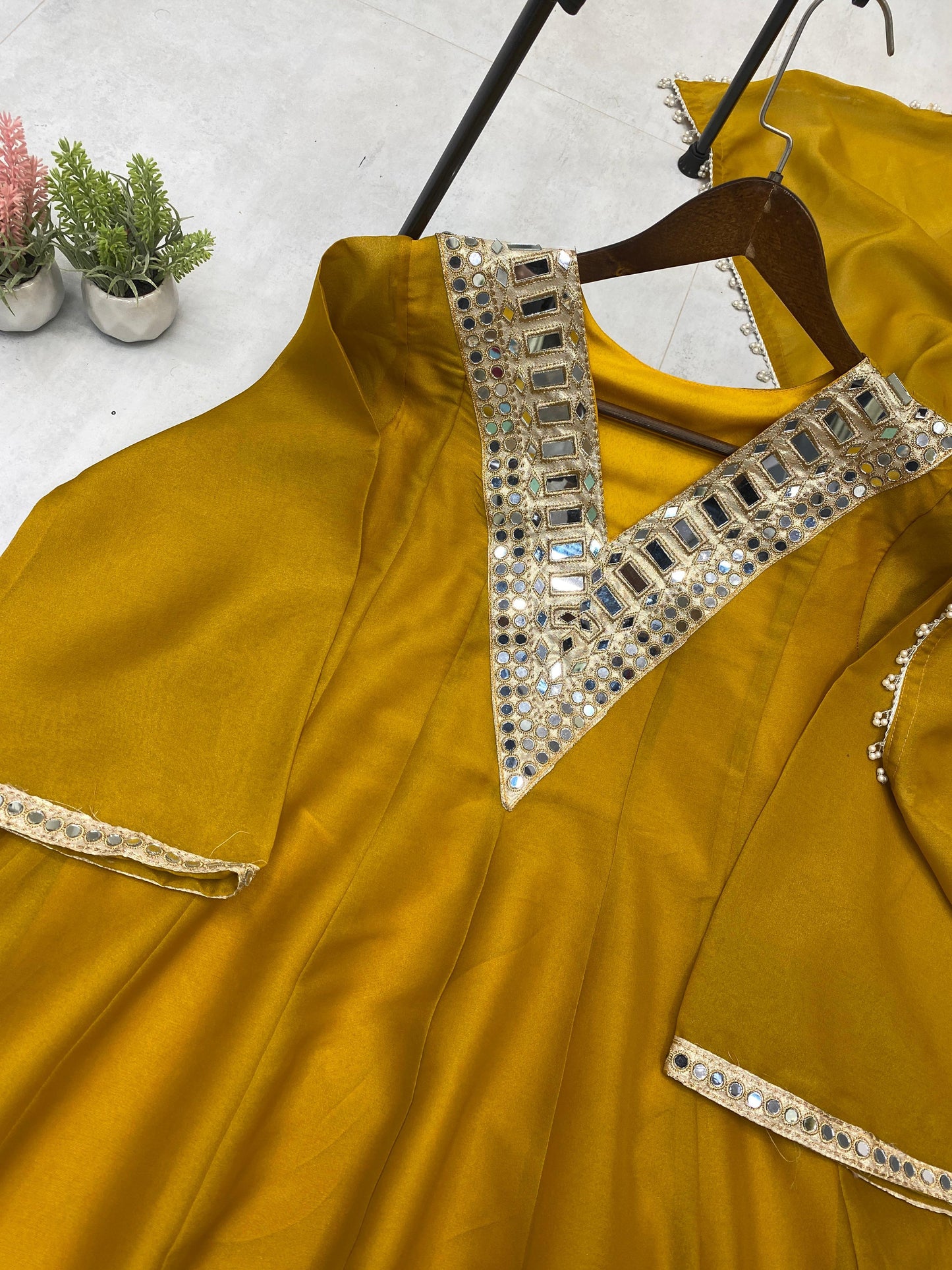 Cosmos Top Palazzo Set With Real Mirror Work And Dupatta