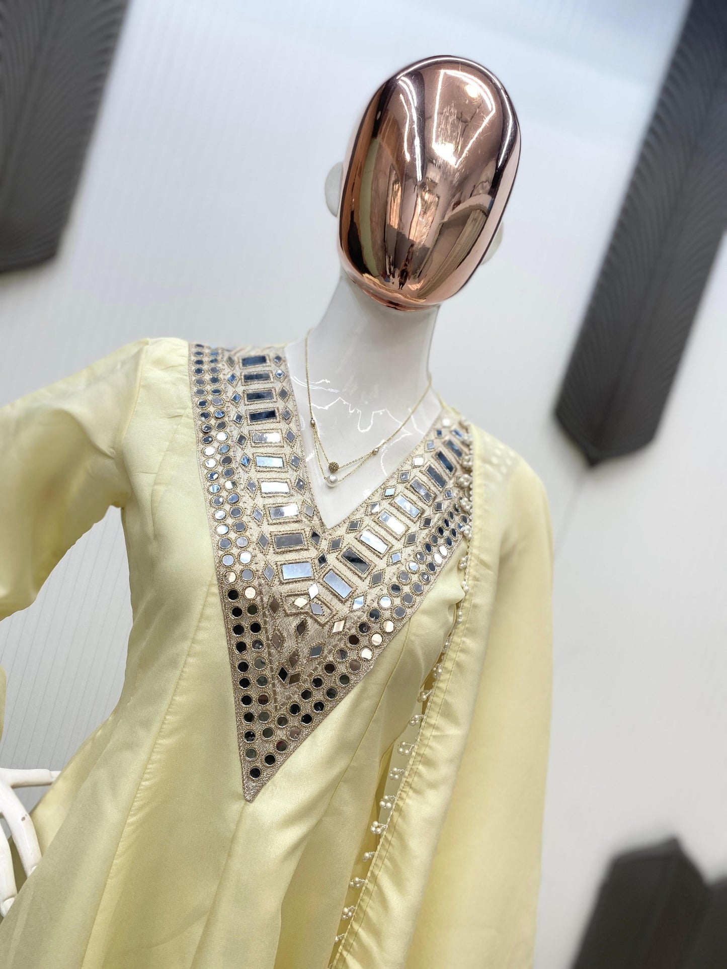 Cosmos Top Palazzo Set With Real Mirror Work And Dupatta