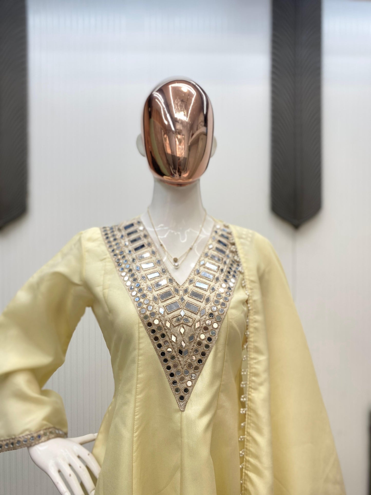 Cosmos Top Palazzo Set With Real Mirror Work And Dupatta