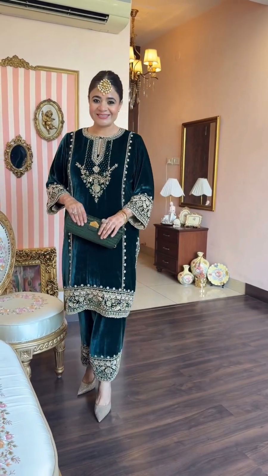 Velvet Embroidered Suit Set with Sequence Work