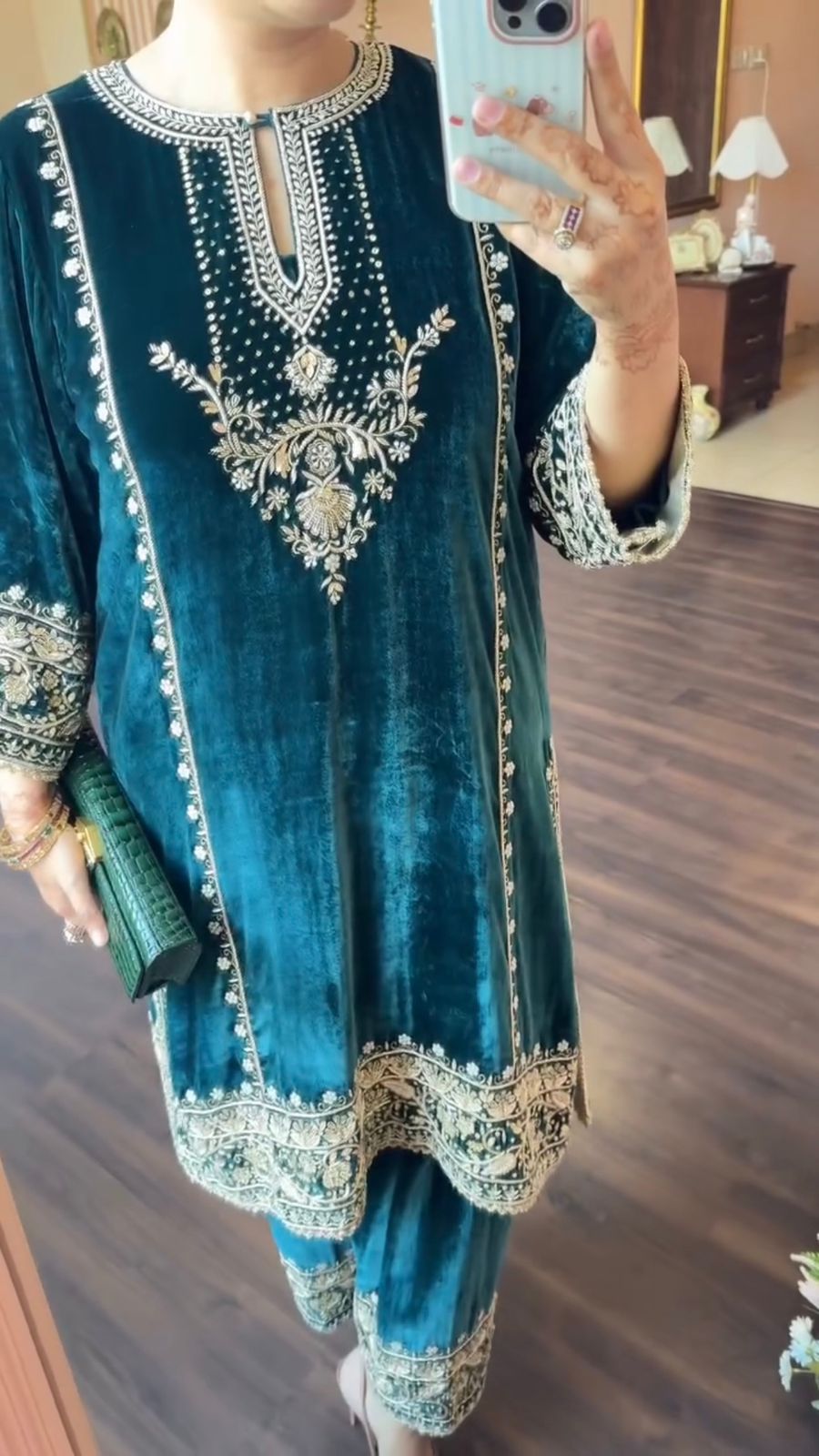 Velvet Embroidered Suit Set with Sequence Work