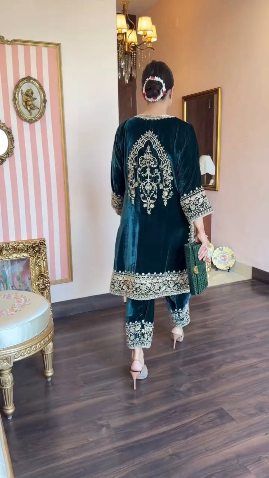 Velvet Embroidered Suit Set with Sequence Work