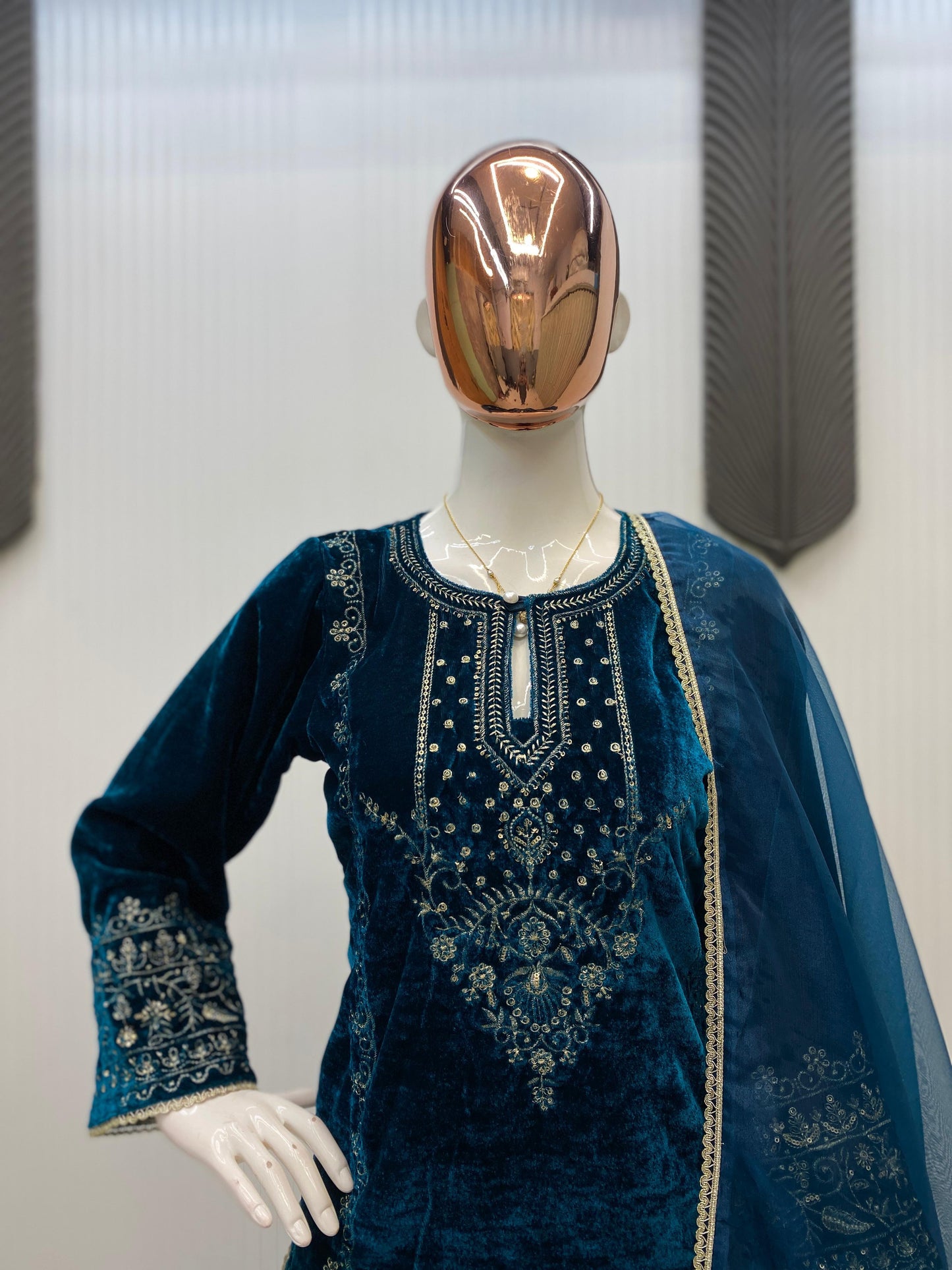 Velvet Embroidered Suit Set with Sequence Work