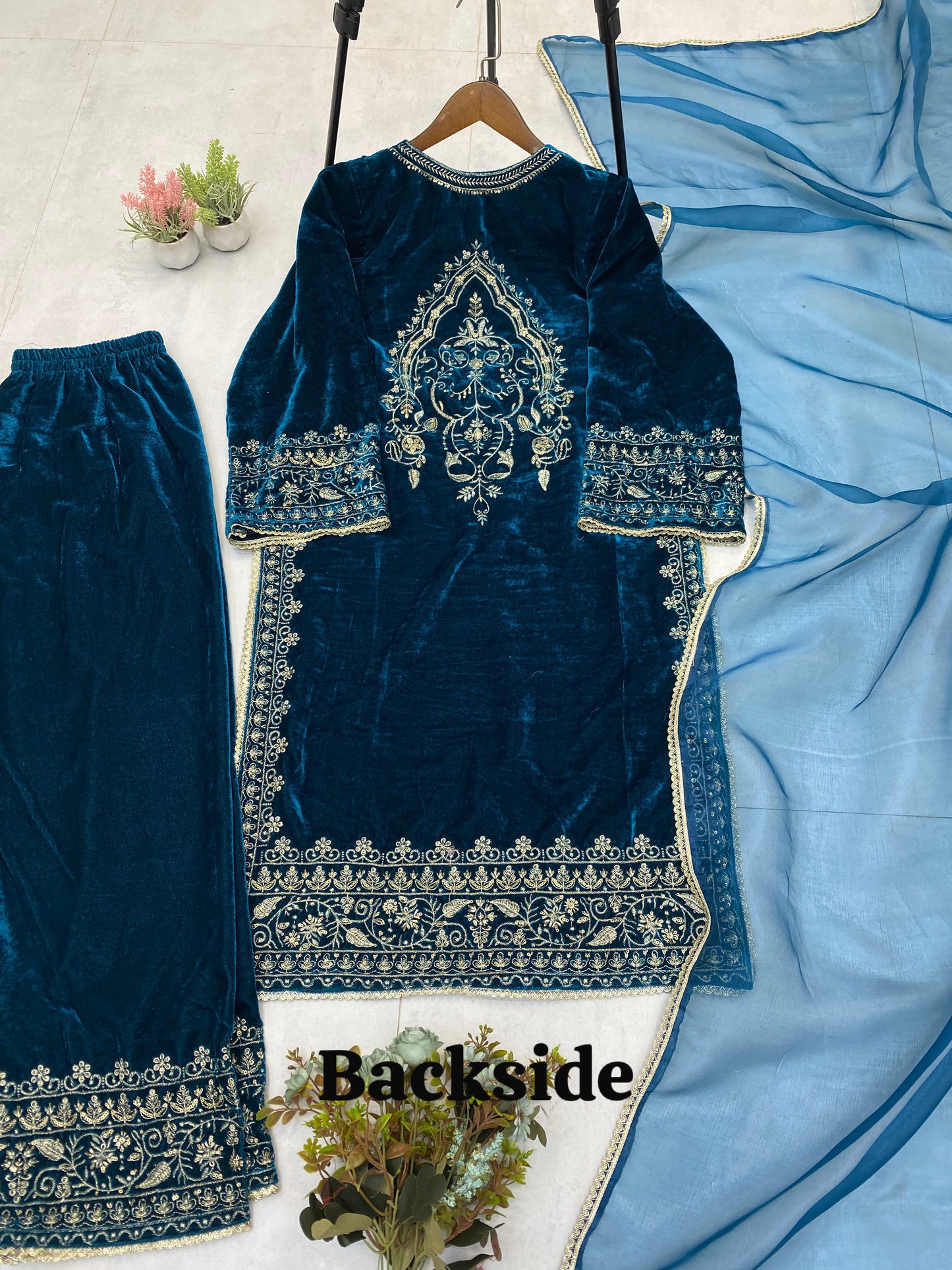 Velvet Embroidered Suit Set with Sequence Work