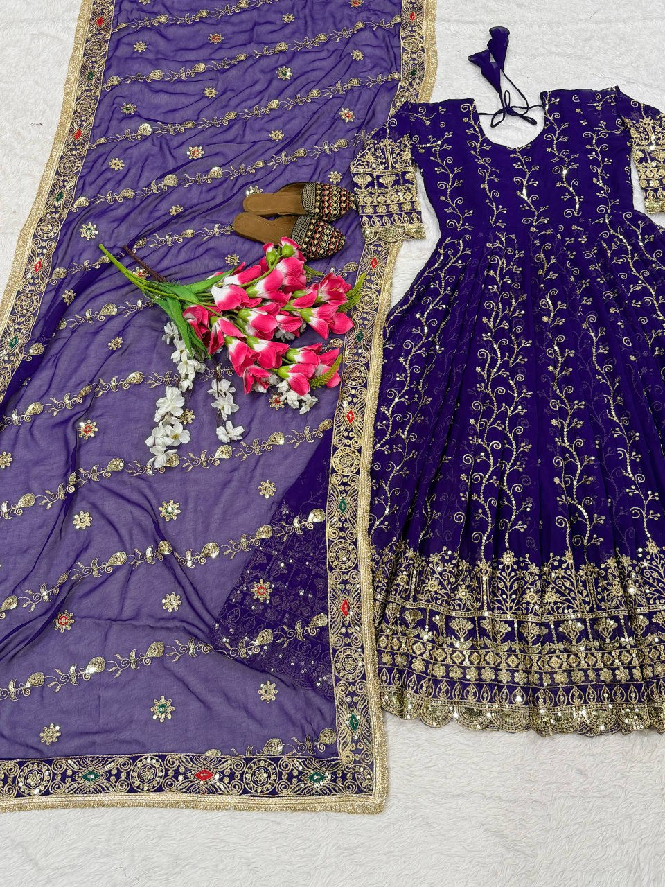 Embroidered Anarkali Suit ,Faux Georgette with Sequin Dupatta