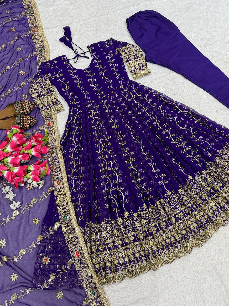 Embroidered Anarkali Suit ,Faux Georgette with Sequin Dupatta