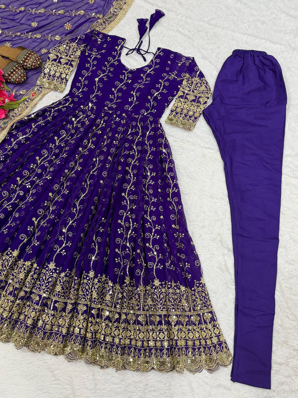 Embroidered Anarkali Suit ,Faux Georgette with Sequin Dupatta