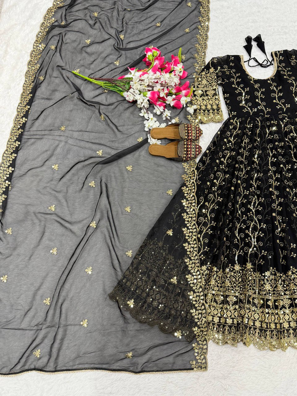 Embroidered Anarkali Suit ,Faux Georgette with Sequin Dupatta