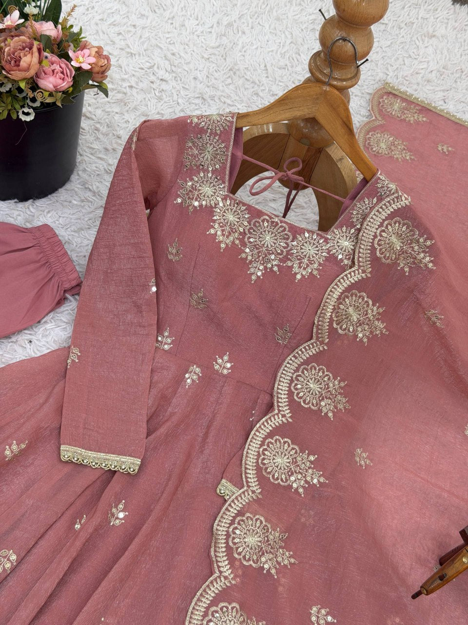 "Elegant Embroidered Sequence Designer Anarkali Suit