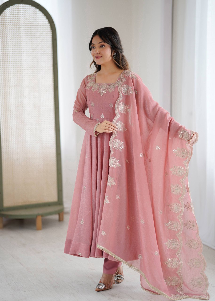 "Elegant Embroidered Sequence Designer Anarkali Suit
