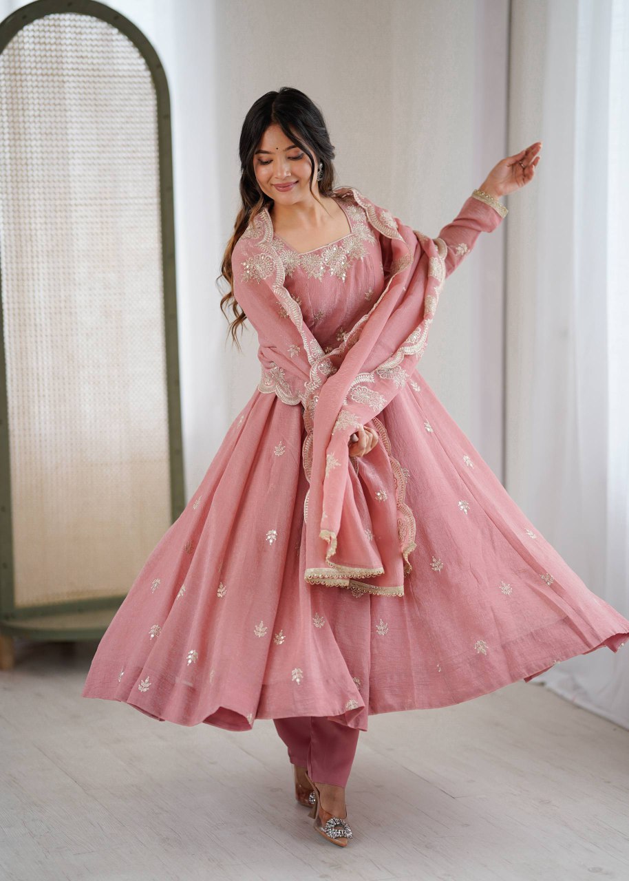 "Elegant Embroidered Sequence Designer Anarkali Suit