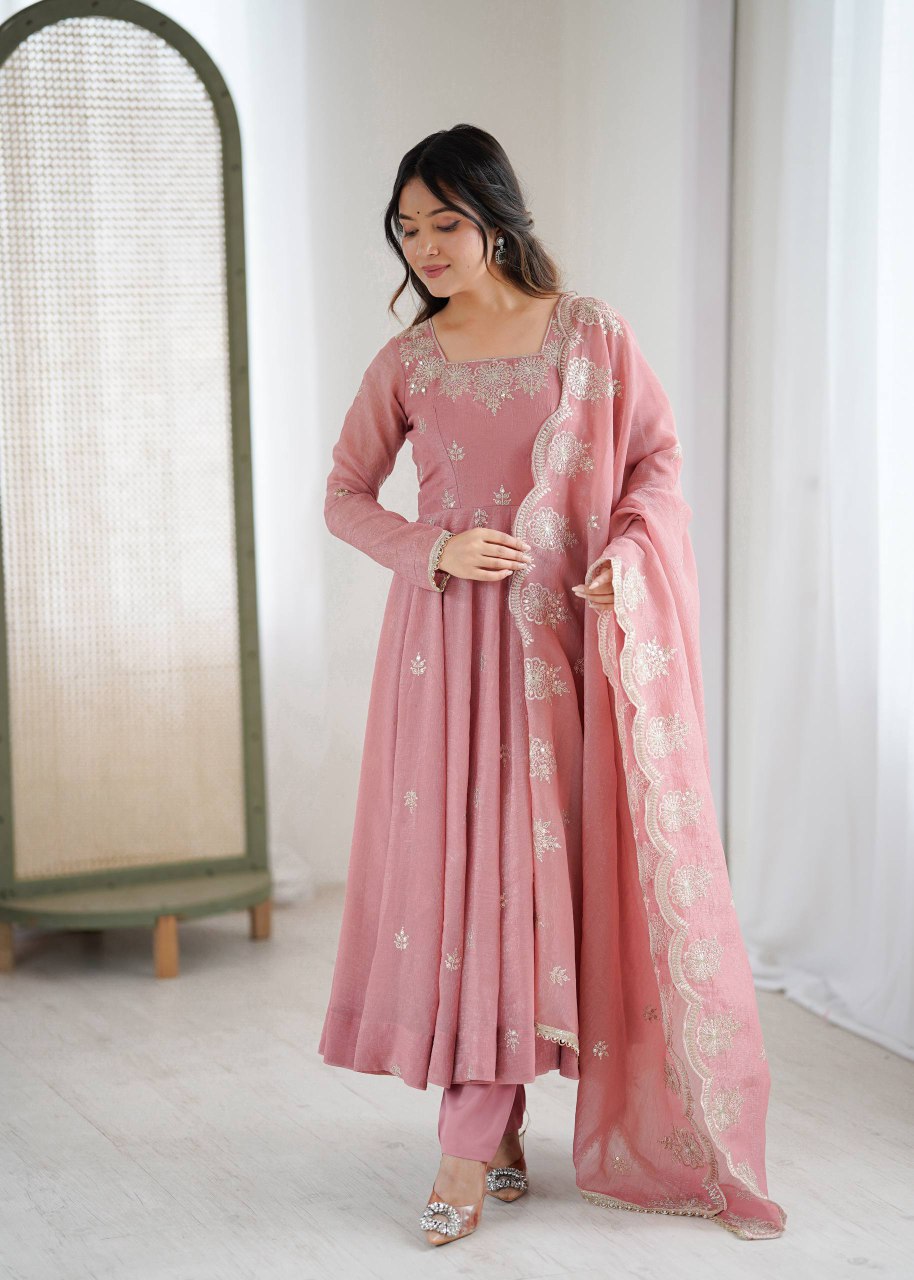 "Elegant Embroidered Sequence Designer Anarkali Suit