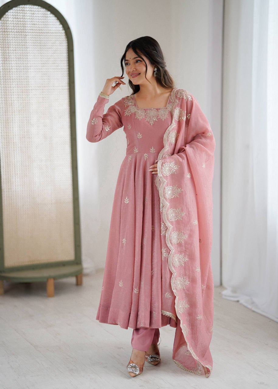 "Elegant Embroidered Sequence Designer Anarkali Suit