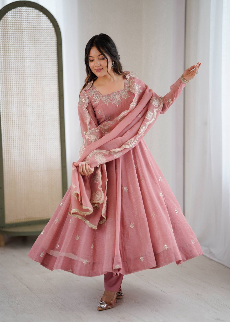 "Elegant Embroidered Sequence Designer Anarkali Suit