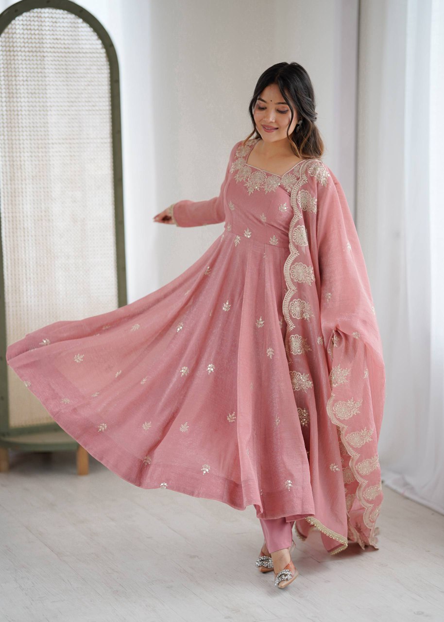 "Elegant Embroidered Sequence Designer Anarkali Suit