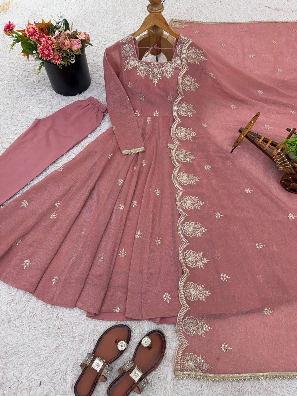 "Elegant Embroidered Sequence Designer Anarkali Suit