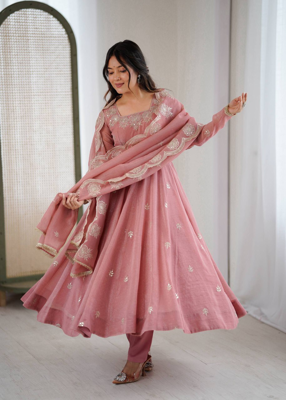 "Elegant Embroidered Sequence Designer Anarkali Suit