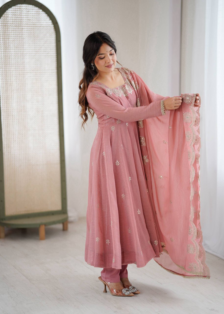 "Elegant Embroidered Sequence Designer Anarkali Suit