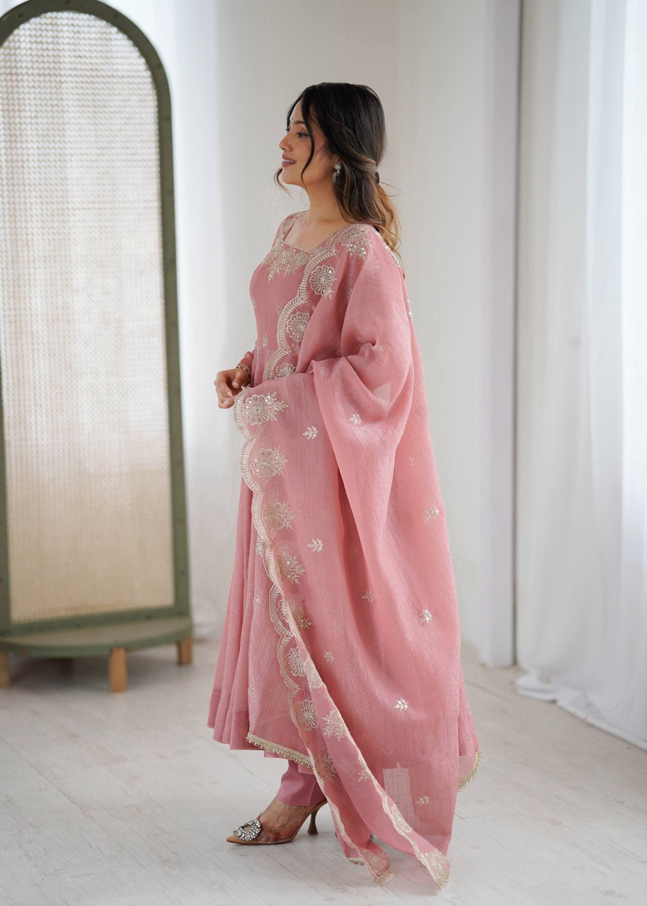 "Elegant Embroidered Sequence Designer Anarkali Suit