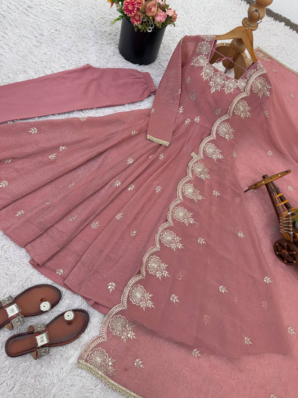 "Elegant Embroidered Sequence Designer Anarkali Suit
