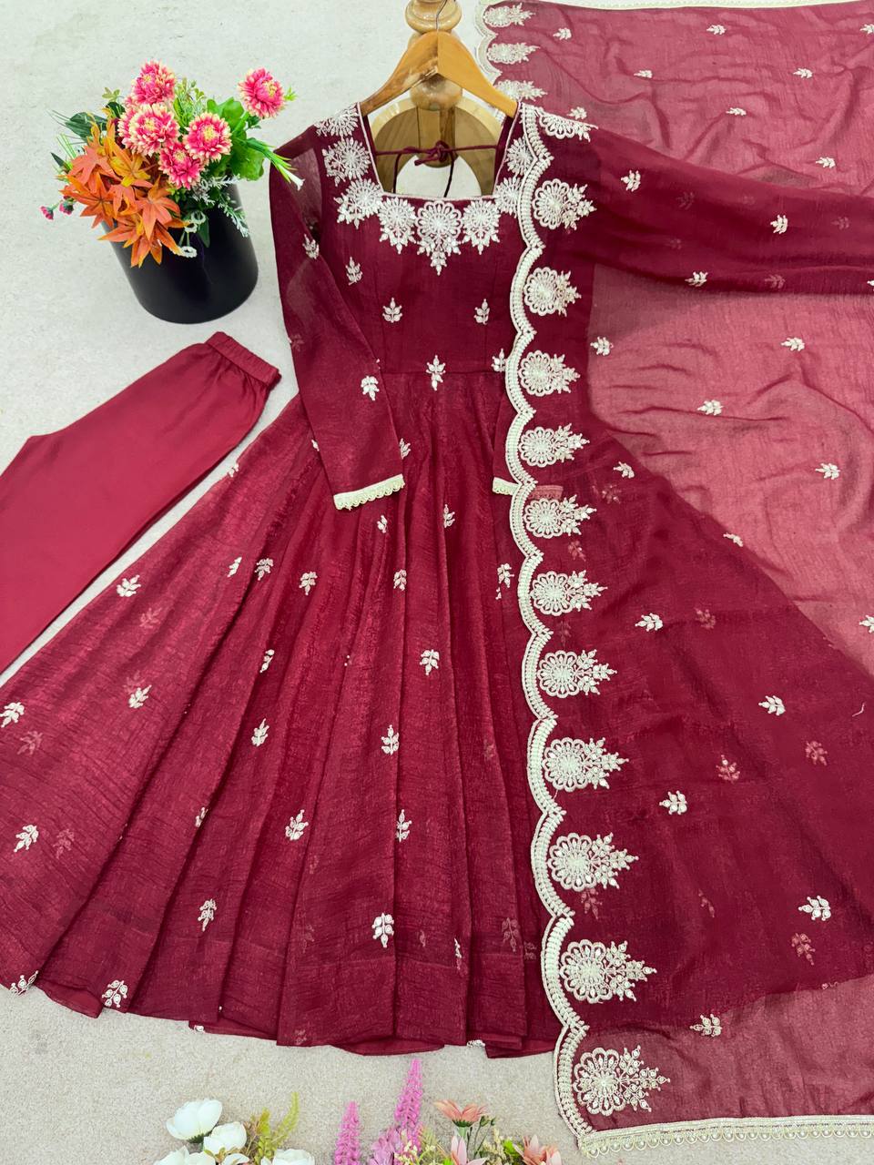 "Elegant Embroidered Sequence Designer Anarkali Suit